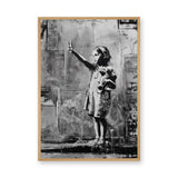 Peace Sign Girl Modern Wall Art – Black and White Teddy Bear Portrait