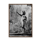 Peace Sign Girl Modern Wall Art – Black and White Teddy Bear Portrait