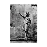 Peace Sign Girl Modern Wall Art – Black and White Teddy Bear Portrait