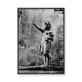 Peace Sign Girl Modern Wall Art – Black and White Teddy Bear Portrait