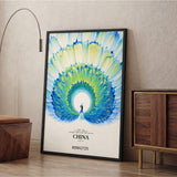 Peacock Typography Modern Wall Art – Blue China 2025 Fan Design