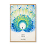 Peacock Typography Modern Wall Art – Blue China 2025 Fan Design