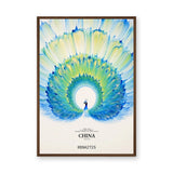 Peacock Typography Modern Wall Art – Blue China 2025 Fan Design
