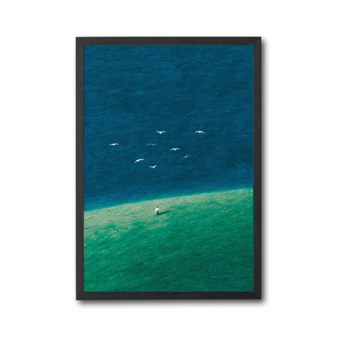 Person on Hill with Birds Aesthetic Landscape Wall Décor Poster