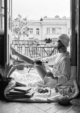 Photography Vintage Wall Art – Black and White Champagne Balcony Portrait