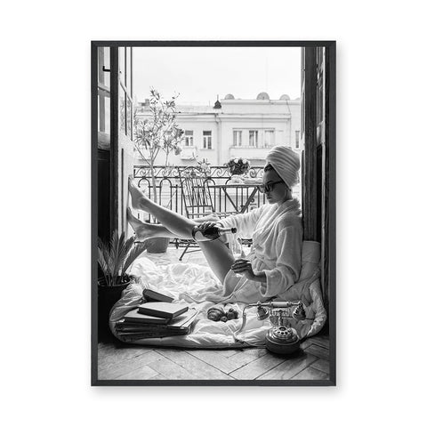 Photography Vintage Wall Art – Black and White Champagne Balcony Portrait