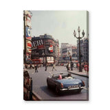 Piccadilly Circus Vintage Wall Art – London Street Photo with Blue Convertible