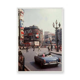 Piccadilly Circus Vintage Wall Art – London Street Photo with Blue Convertible