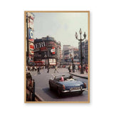 Piccadilly Circus Vintage Wall Art – London Street Photo with Blue Convertible