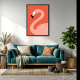 Pink Flamingo Minimalist Wall Art – Coral Red Modern Bird Illustration