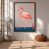 Pink Flamingo Modern Wall Art – Minimalist Teal Coastal Bird Print