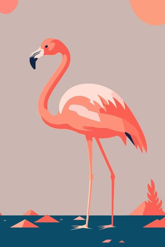 Pink Flamingo Modern Wall Art – Minimalist Teal Coastal Bird Print