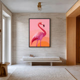 Pink Flamingo Modern Wall Art – Peach Orange Abstract Bird Illustration