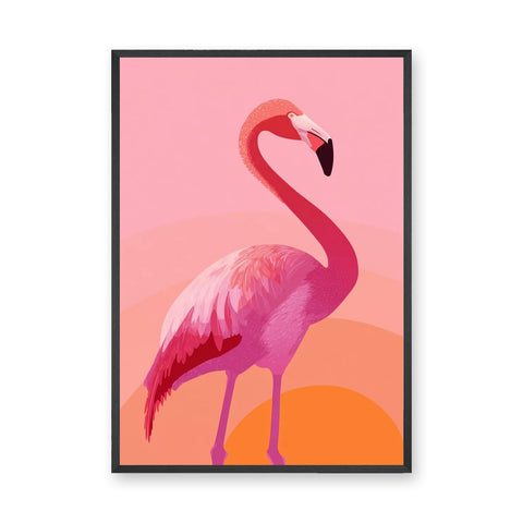Pink Flamingo Modern Wall Art – Peach Orange Abstract Bird Illustration