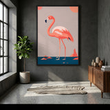 Pink Flamingo Modern Wall Art – Teal Coastal Bird Illustration