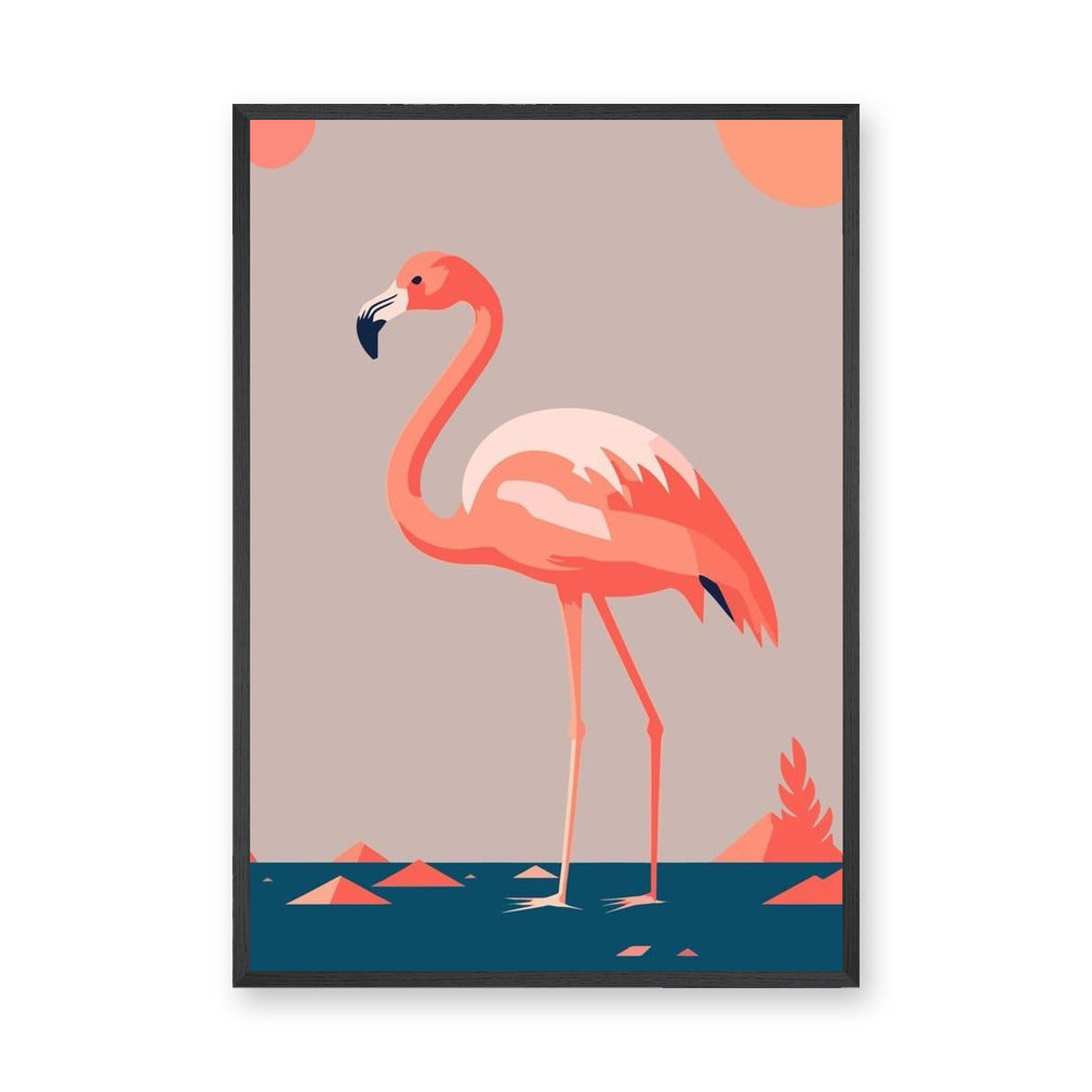 Pink Flamingo Modern Wall Art – Teal Coastal Bird Illustration