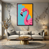 Pink Flamingo Pop Art Wall Art – Bright Aqua Orange Paint Drips