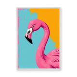 Pink Flamingo Pop Art Wall Art – Bright Aqua Orange Paint Drips