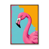 Pink Flamingo Pop Art Wall Art – Bright Aqua Orange Paint Drips