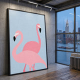 Pink Flamingos Minimalist Wall Art – Pale Blue Animal Print