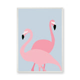 Pink Flamingos Minimalist Wall Art – Pale Blue Animal Print