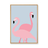 Pink Flamingos Minimalist Wall Art – Pale Blue Animal Print