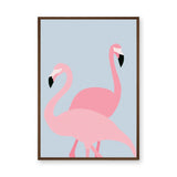 Pink Flamingos Minimalist Wall Art – Pale Blue Animal Print