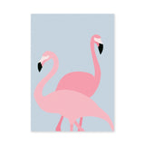 Pink Flamingos Minimalist Wall Art – Pale Blue Animal Print