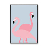 Pink Flamingos Minimalist Wall Art – Pale Blue Animal Print