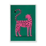 Pink Leopard Pop Art Wall Art – Bright Animal Print on Green