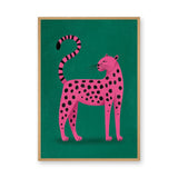Pink Leopard Pop Art Wall Art – Bright Animal Print on Green