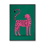 Pink Leopard Pop Art Wall Art – Bright Animal Print on Green