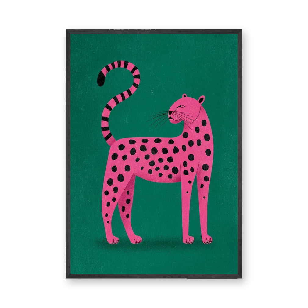 Pink Leopard Pop Art Wall Art – Bright Animal Print on Green