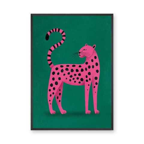 Pink Leopard Pop Art Wall Art – Bright Animal Print on Green