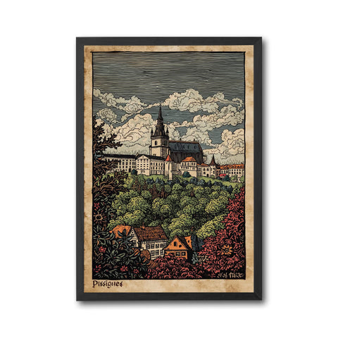 Pissigues Nostalgic Cityscape Illustration Wall Décor Print