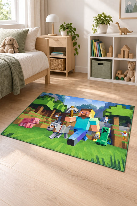 Pixel Gamer Modern Kids Rug in a nursery