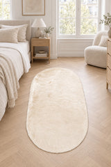 Plush Modern Oval Runner Rug in a bedroom