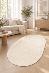 Plush Modern Oval Runner Rug in a living room