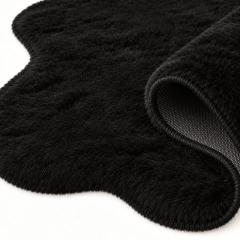 Plush Shag Kids Oval Rug – Black – texture close-up