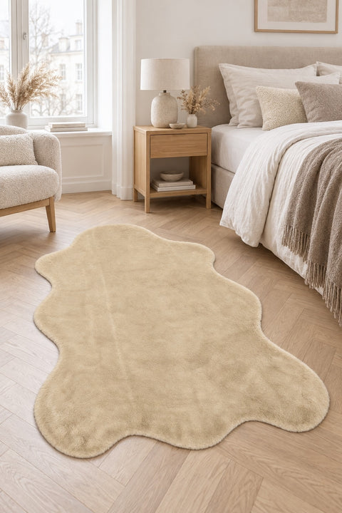 Plush Shag Kids Oval Rug – Cappuccino in a bedroom