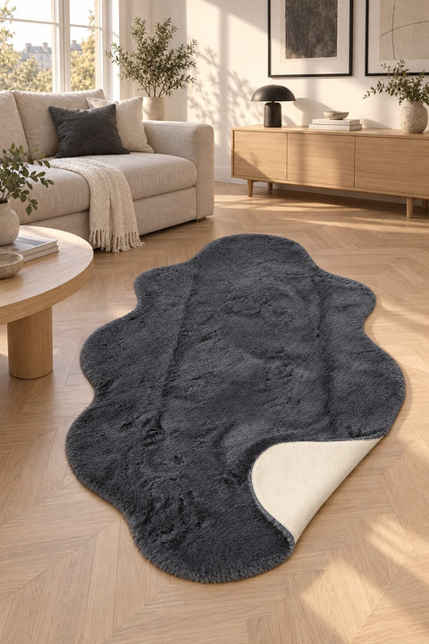Plush Shag Kids Oval Rug – Charcoal in a living room
