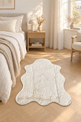 Plush Shag Kids Oval Rug – Cream in a bedroom