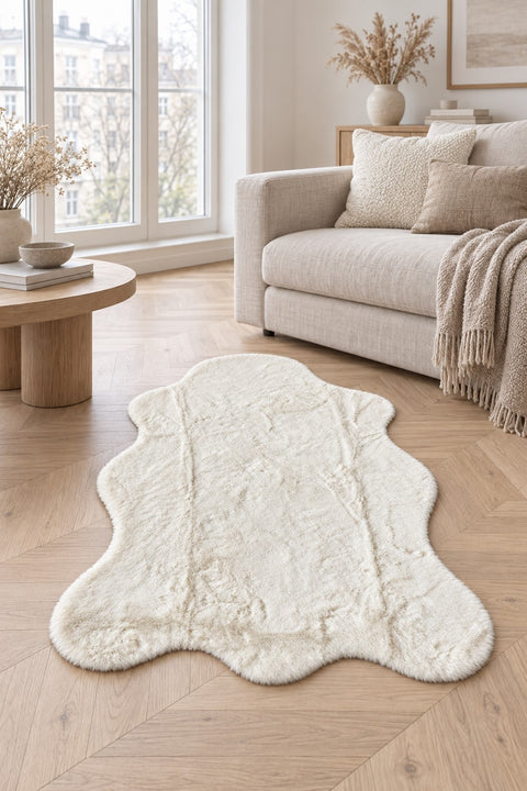 Plush Shag Kids Oval Rug – Cream in a living room