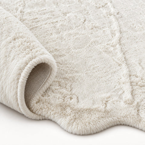 Plush Shag Kids Oval Rug – Cream – texture close-up