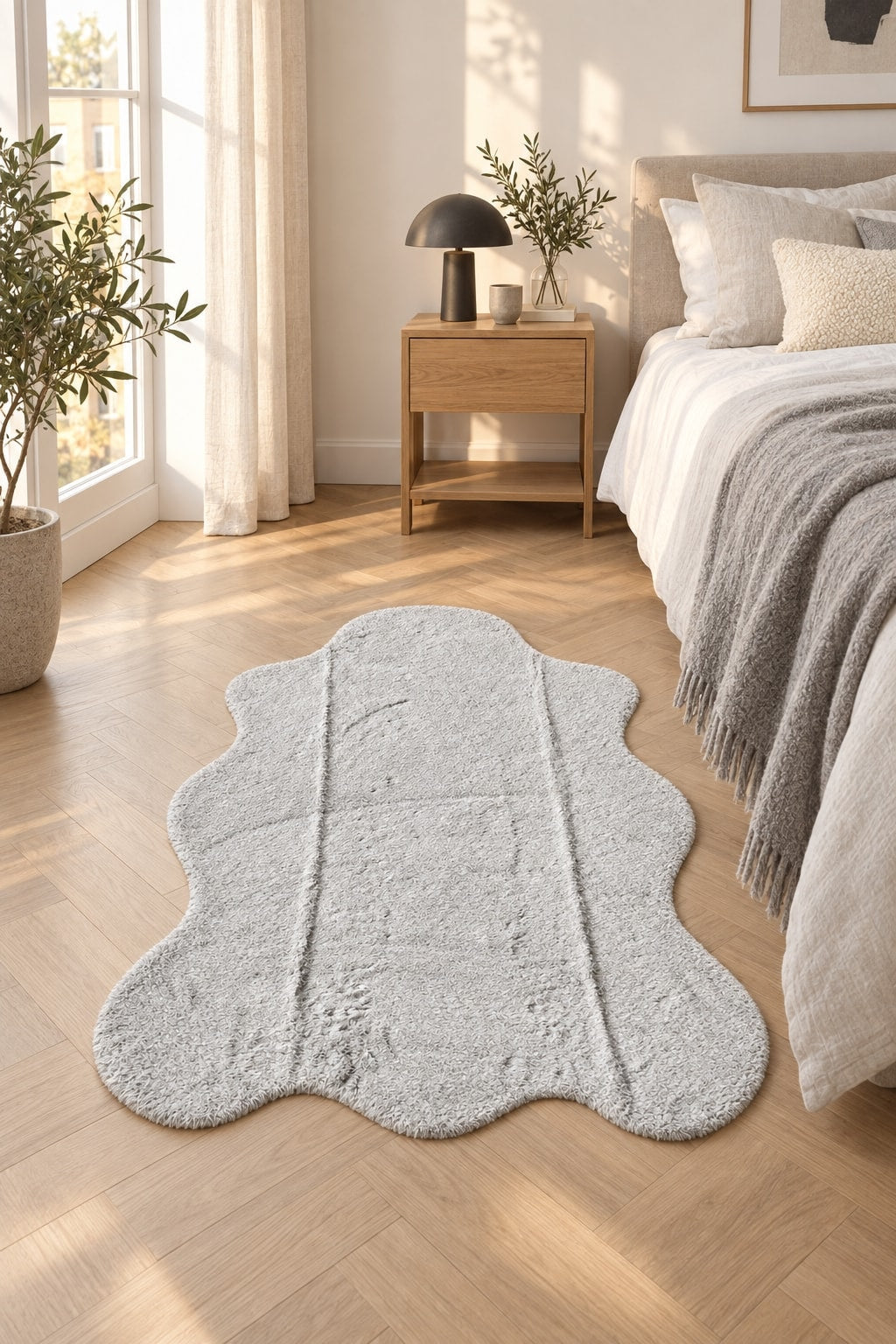Plush Shag Kids Oval Rug – Gray in a bedroom