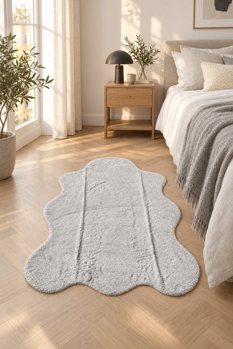 Plush Shag Kids Oval Rug – Gray in a bedroom