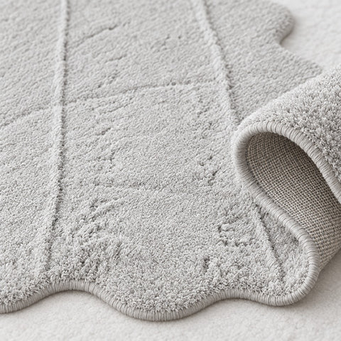 Plush Shag Kids Oval Rug – Gray – texture close-up