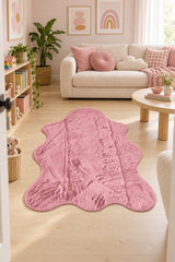 Plush Shag Kids Oval Rug – Pink in a living room