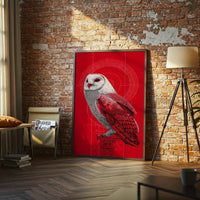 Pop Art Owl Illustration Print – Sleek Red Background Wall Décor