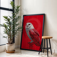 Pop Art Owl Illustration Print – Sleek Red Background Wall Décor